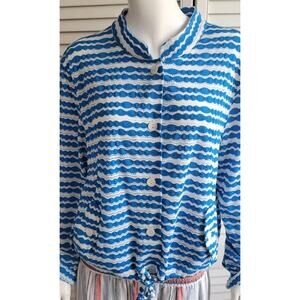 Linear Womans Sz. L Blue White Striped Button Top Cover Up Lightweight Jacket